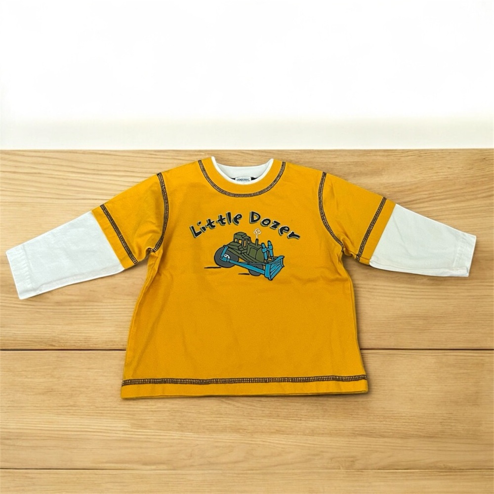 🚜GYMBOREE: Boy 12-18 months, little dozer theme long sleeve top, yellow & white